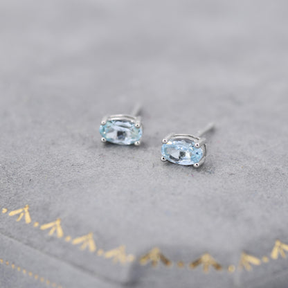 Tiny Genuine Topaz Crystal Stud Earrings in Sterling Silver, 3x5mm Natural Topaz Oval Crystal Earrings, March Birthstone