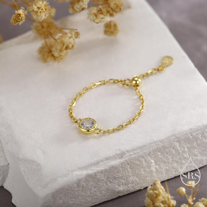 Delicate Sterling Silver Sparkly CZ Soft Ring, Adjustable Size CZ Crystal Chain Ring, Silver or Gold, Soft chain Ring in Sterling Silver