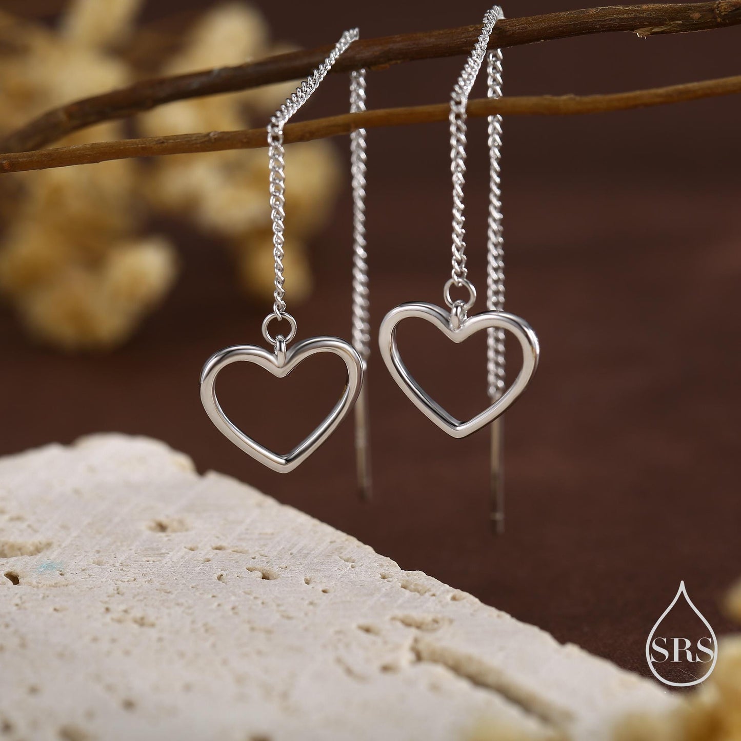 Open Heart Threader Earrings in Sterling Silver, Cutout Heart Ear Threaders, Silver, Gold or Rose Gold, Short Ear Threaders