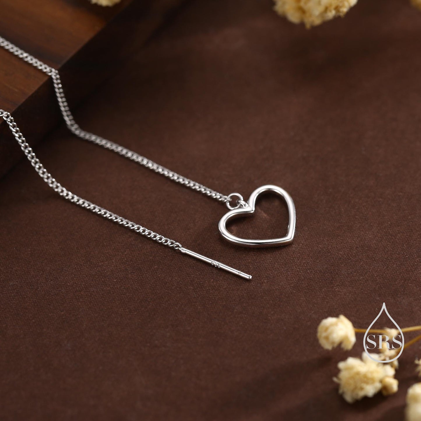 Open Heart Threader Earrings in Sterling Silver, Cutout Heart Ear Threaders, Silver, Gold or Rose Gold, Short Ear Threaders