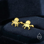 Tiny Octopus 16G Internally Threaded Flat Back Earrings in Sterling Silver, Animal Earrings