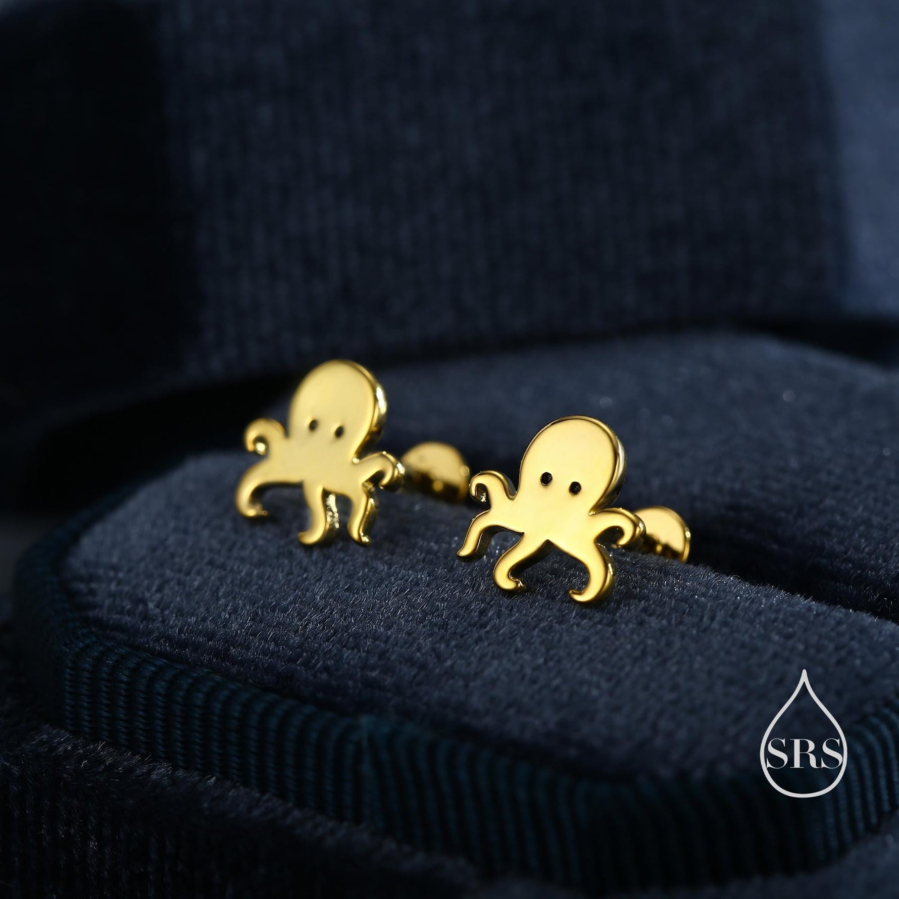 Tiny Octopus 16G Internally Threaded Flat Back Earrings in Sterling Silver, Animal Earrings