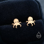 Tiny Octopus 16G Internally Threaded Flat Back Earrings in Sterling Silver, Animal Earrings