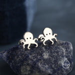 Tiny Octopus 16G Internally Threaded Flat Back Earrings in Sterling Silver, Animal Earrings