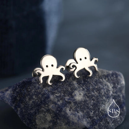 Tiny Octopus Stud Earrings/Flat Back Earrings in Sterling Silver, Silver, Gold or Rose Gold, Animal Earrings - Ocean Fish Earrings