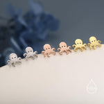 Tiny Octopus 16G Internally Threaded Flat Back Earrings in Sterling Silver, Animal Earrings