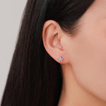 CZ Flower Huggie Hoop Earrings in Sterling Silver, Gold or Silver, CZ Flower Threader Hoop Earrings, Pull Through, C Shape