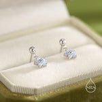 Sterling Silver Dainty CZ Flower Drop Stud Earrings, Opal Blue Dainty Dangle Daisy Flower Earrings, Silver Forget Me Not Tiny Earrings