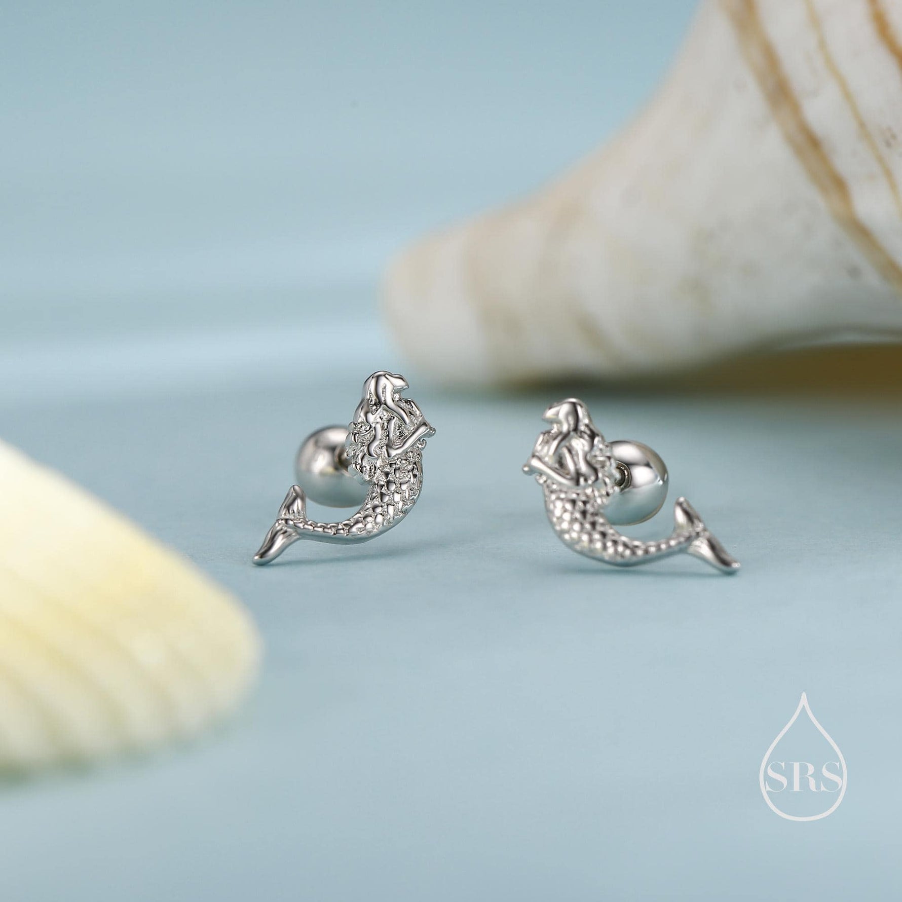 Tiny Mermaid Screw Back/ Flat Back / Stud Earrings in Sterling Silver, Silver or Gold or Rose Gold, Mermaid Fish Earrings, Fun and Dainty