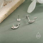 Tiny Mermaid Internally Threaded Flat Back / Screw Back / Stud Earrings in Sterling Silver, Silver, Gold or Rose Gold, Mermaid Fish Earrings