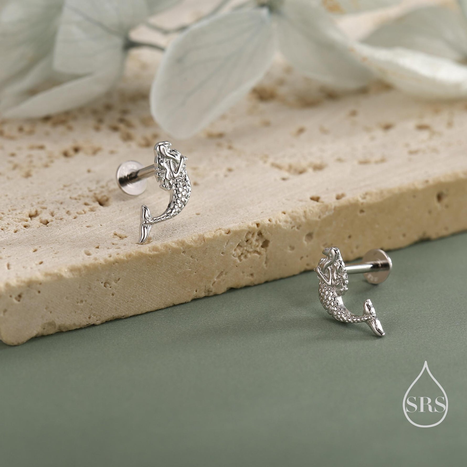Tiny Mermaid Internally Threaded Flat Back / Screw Back / Stud Earrings in Sterling Silver, Silver, Gold or Rose Gold, Mermaid Fish Earrings