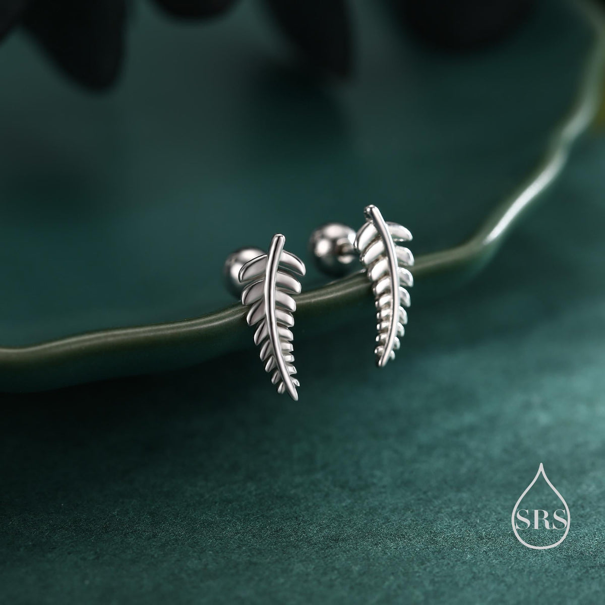 Little Fern Leaf 18G Screw Back Earrings in Sterling Silver