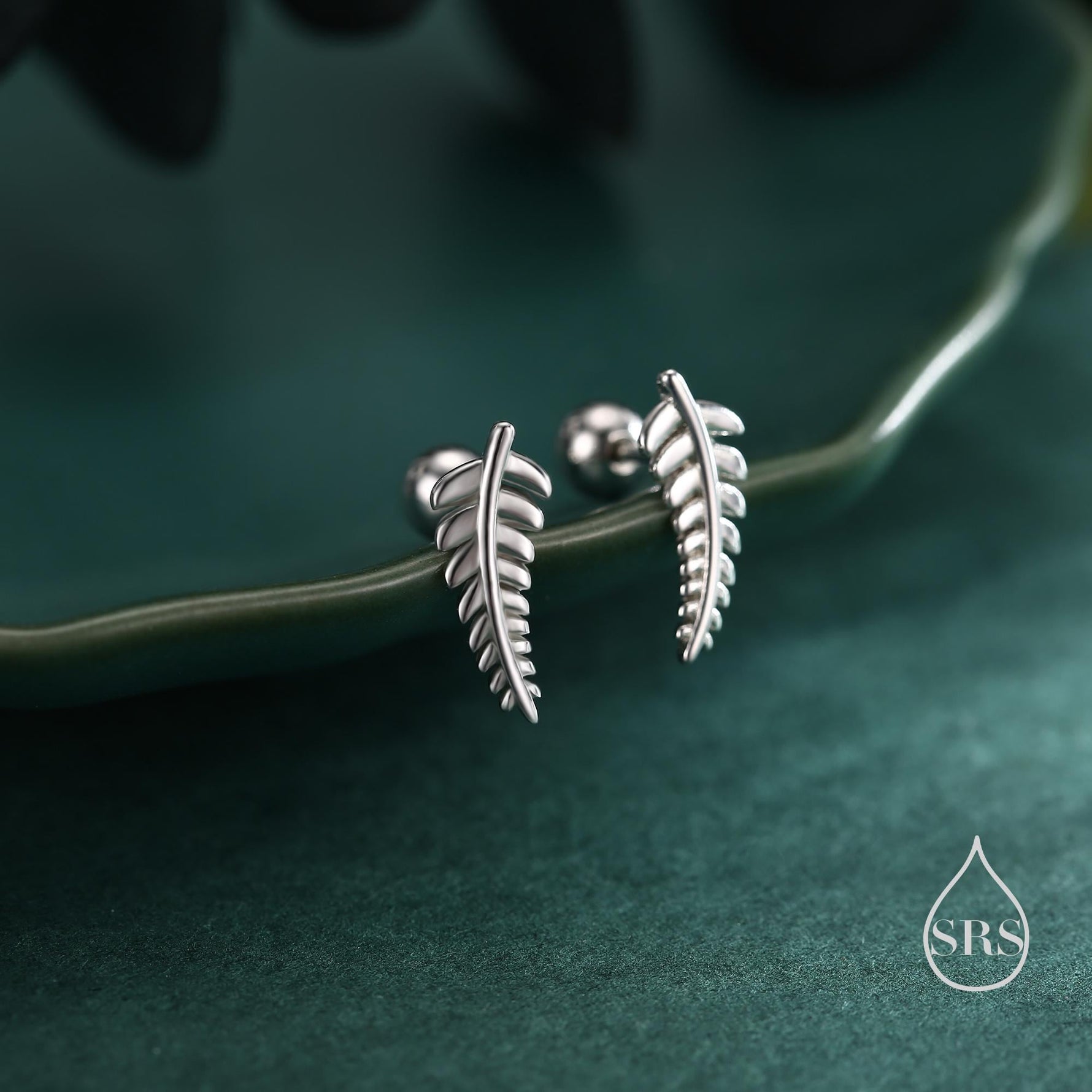 Little Fern Leaf 18G Screw Back Earrings in Sterling Silver