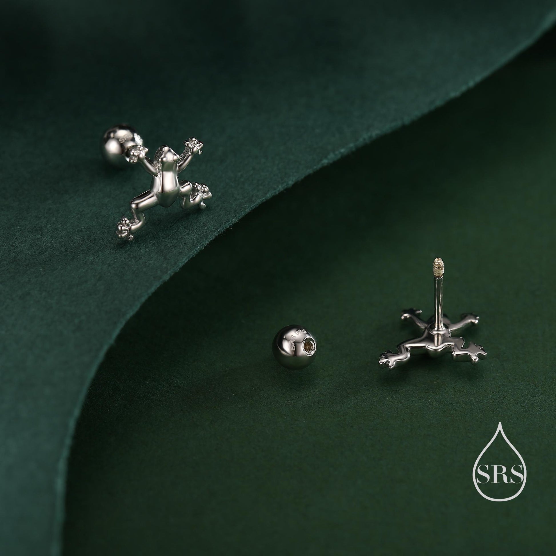 Tiny Frog Internally Threaded Flat Back / Screw Back / Stud Earrings in Sterling Silver, Tree Frog Earrings, Silver or Gold or Rose Gold