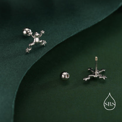 Tiny Frog Internally Threaded Flat Back / Screw Back / Stud Earrings in Sterling Silver, Tree Frog Earrings, Silver or Gold or Rose Gold