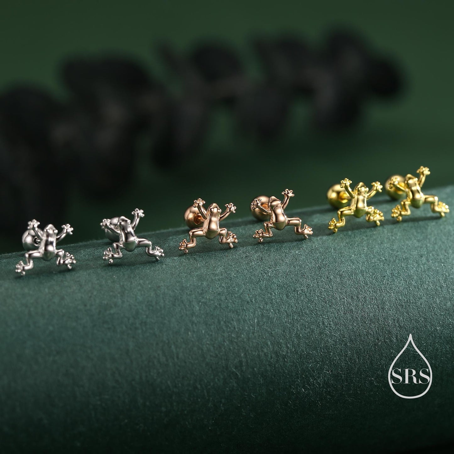 Tiny Frog Internally Threaded Flat Back / Screw Back / Stud Earrings in Sterling Silver, Tree Frog Earrings, Silver or Gold or Rose Gold