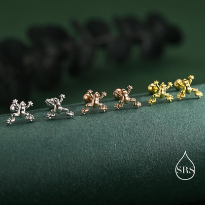 Tiny Frog Internally Threaded Flat Back / Screw Back / Stud Earrings in Sterling Silver, Tree Frog Earrings, Silver or Gold or Rose Gold