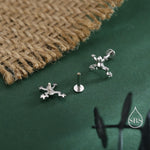 Tiny Frog 16G Internally Threaded Flat Back Earrings in Sterling Silver, Animal Earrings