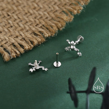 Tiny Frog Internally Threaded Flat Back / Screw Back / Stud Earrings in Sterling Silver, Tree Frog Earrings, Silver or Gold or Rose Gold