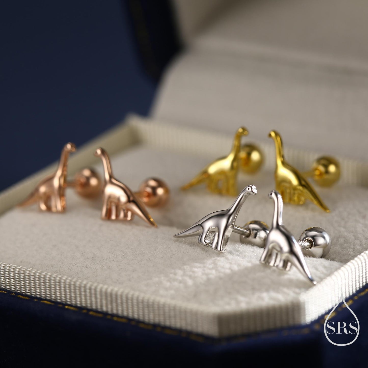 Dinosaur Internally Threaded Flat Back / Screw Back / Stud Earrings in Sterling Silver, Silver or Gold or Rose Gold, Brachiosaurus Earrings,