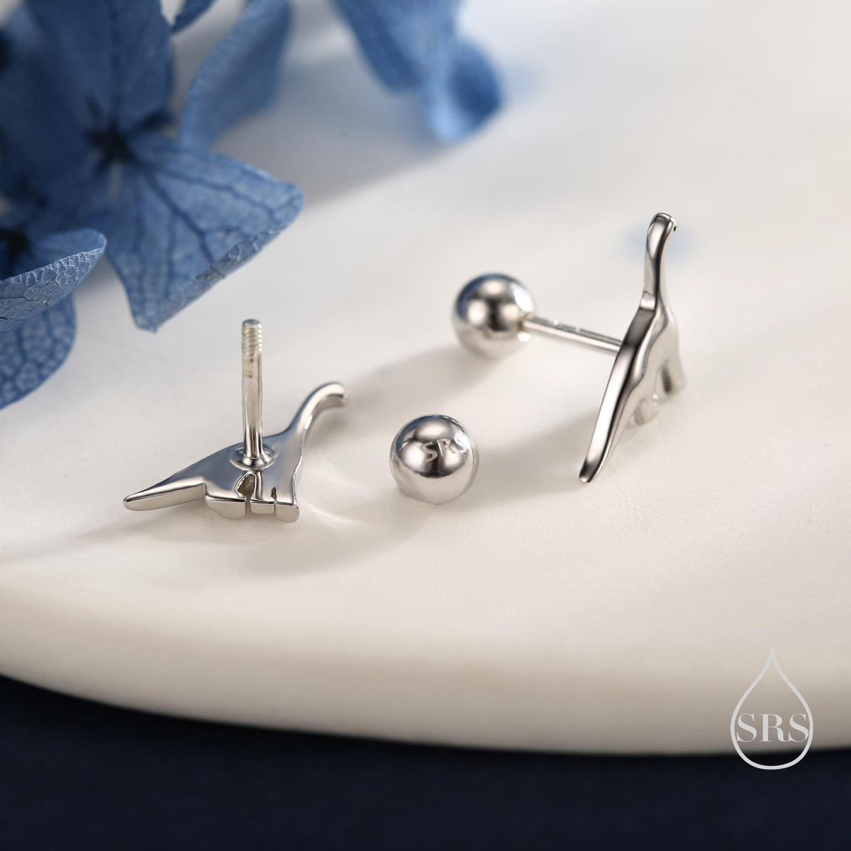Dinosaur 18G Screw Back Earrings in Sterling Silver