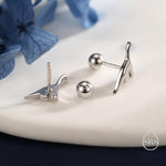 Dinosaur 18G Screw Back Earrings in Sterling Silver