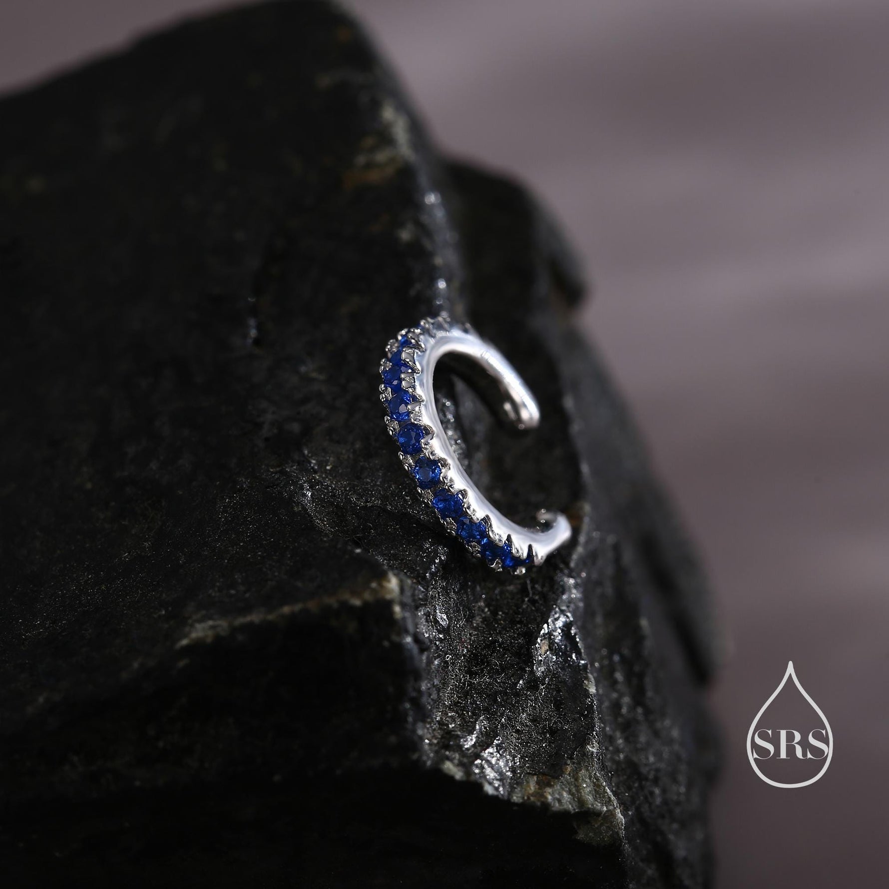 Sapphire Blue CZ Ear Cuff in Sterling Silver, Silver or Gold, Simple Piercing Free Earrings, Minimalist Ear Cuff, Blue CZ Ear Cuff