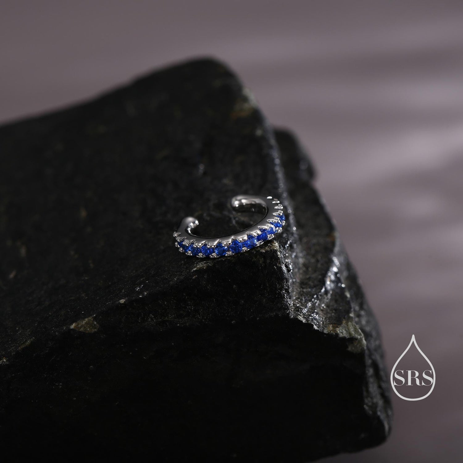 Sapphire Blue CZ Ear Cuff in Sterling Silver, Silver or Gold, Simple Piercing Free Earrings, Minimalist Ear Cuff, Blue CZ Ear Cuff