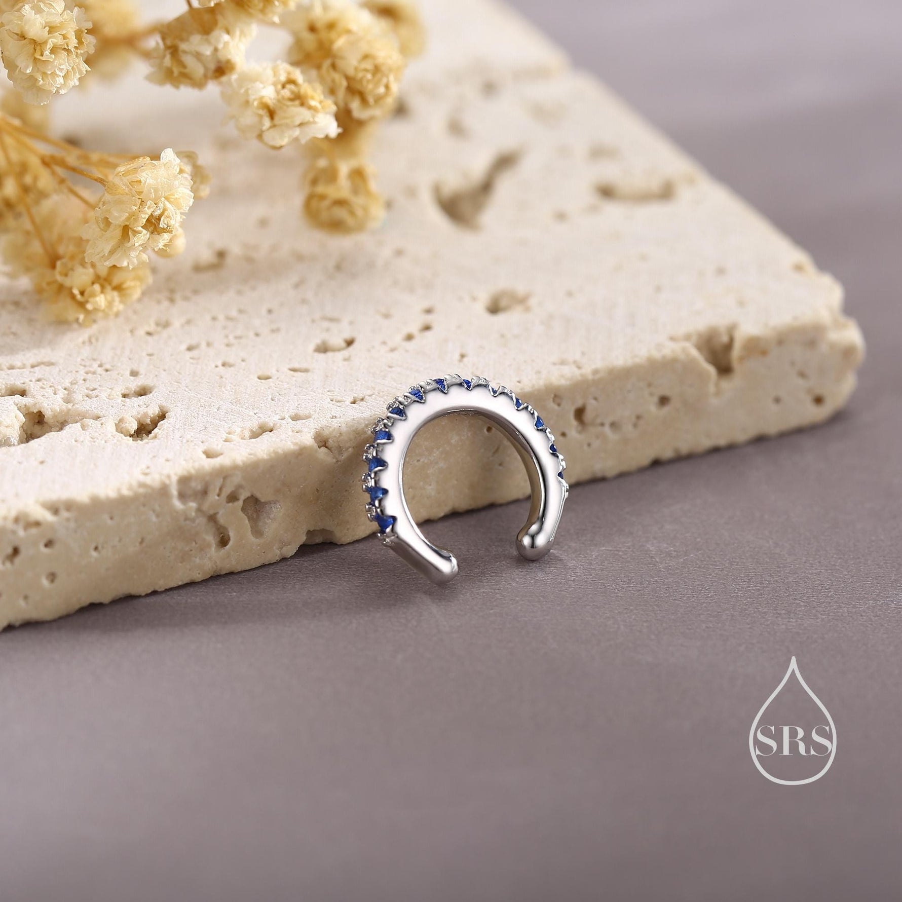Sapphire Blue CZ Ear Cuff in Sterling Silver, Silver or Gold, Simple Piercing Free Earrings, Minimalist Ear Cuff, Blue CZ Ear Cuff