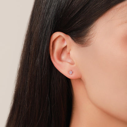 Pair of Very Tiny Ruby Pink CZ Flower Stud Earrings in Sterling Silver, Silver or Gold, Crystal Flower Earrings, Stacking Earrings, Ruby Red