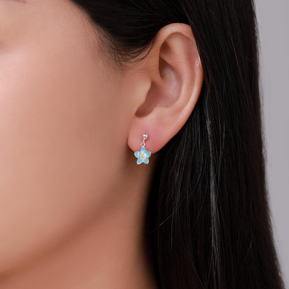 Dainty Forget-me-not Enamel Drop Stud Earrings in Sterling Silver, Flower Earrings, Blue Blossom Earrings, Forget me not earrings