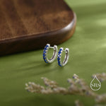 Sapphire Blue CZ Huggie Hoops in Sterling Silver, Silver or Gold, Minimalist Hoop Earrings, 8mm Hoops, Blue Hoops, September Birthstone