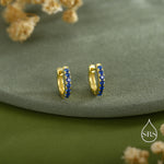 Sapphire Blue CZ Huggie Hoops in Sterling Silver, Silver or Gold, Minimalist Hoop Earrings, 8mm Hoops, Blue Hoops, September Birthstone
