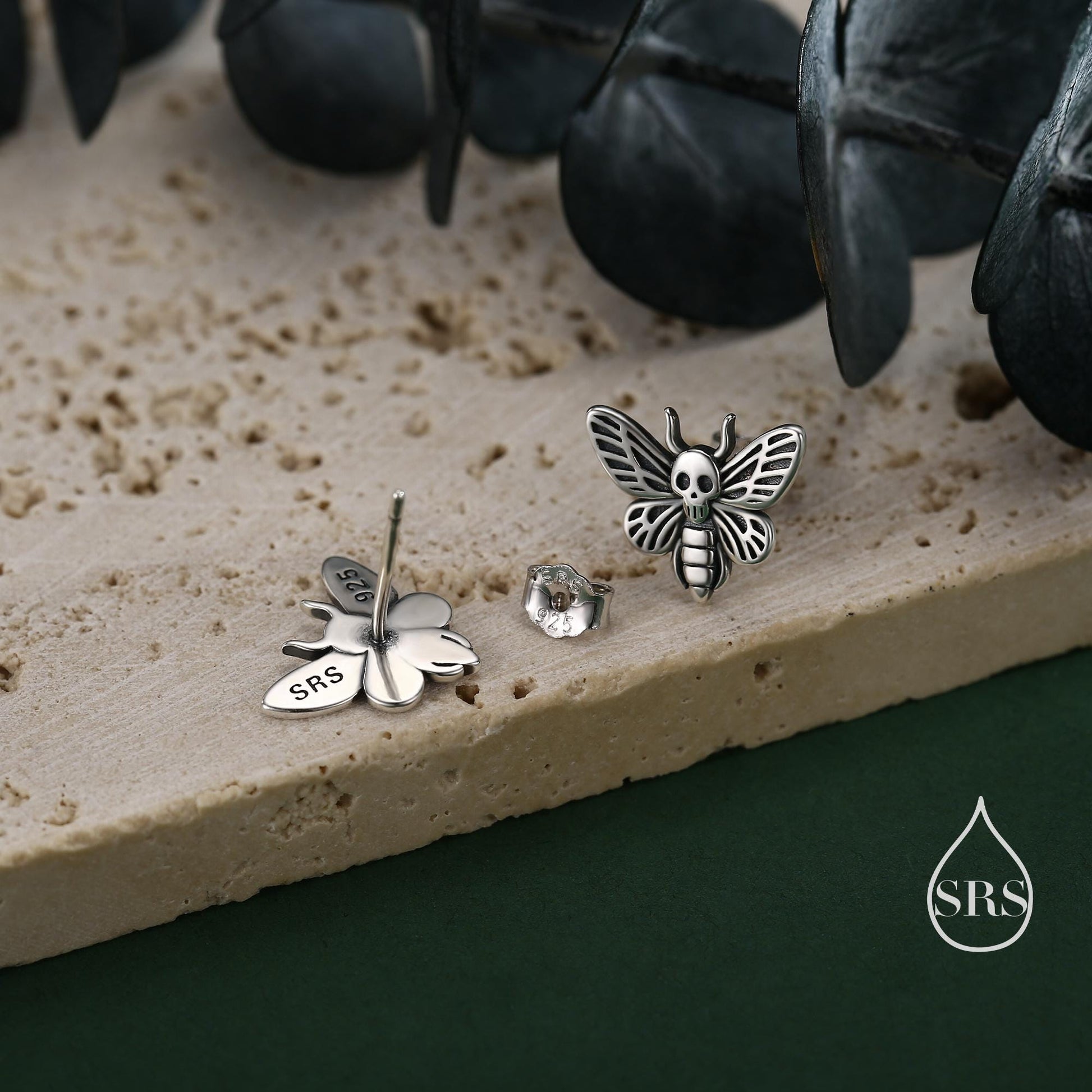 Death's-head Hawkmoth Moth Stud Earrings in Sterling Silver, Silver Gold or Rose Gold, Insect Earrings, Nature Inspired Animal Earrings