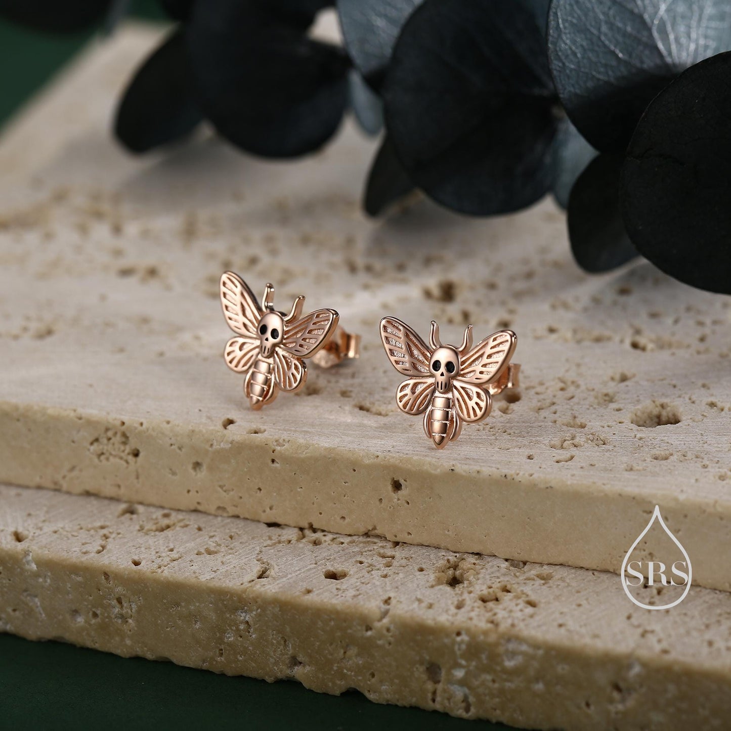 Death's-head Hawkmoth Moth Stud Earrings in Sterling Silver, Silver Gold or Rose Gold, Insect Earrings, Nature Inspired Animal Earrings