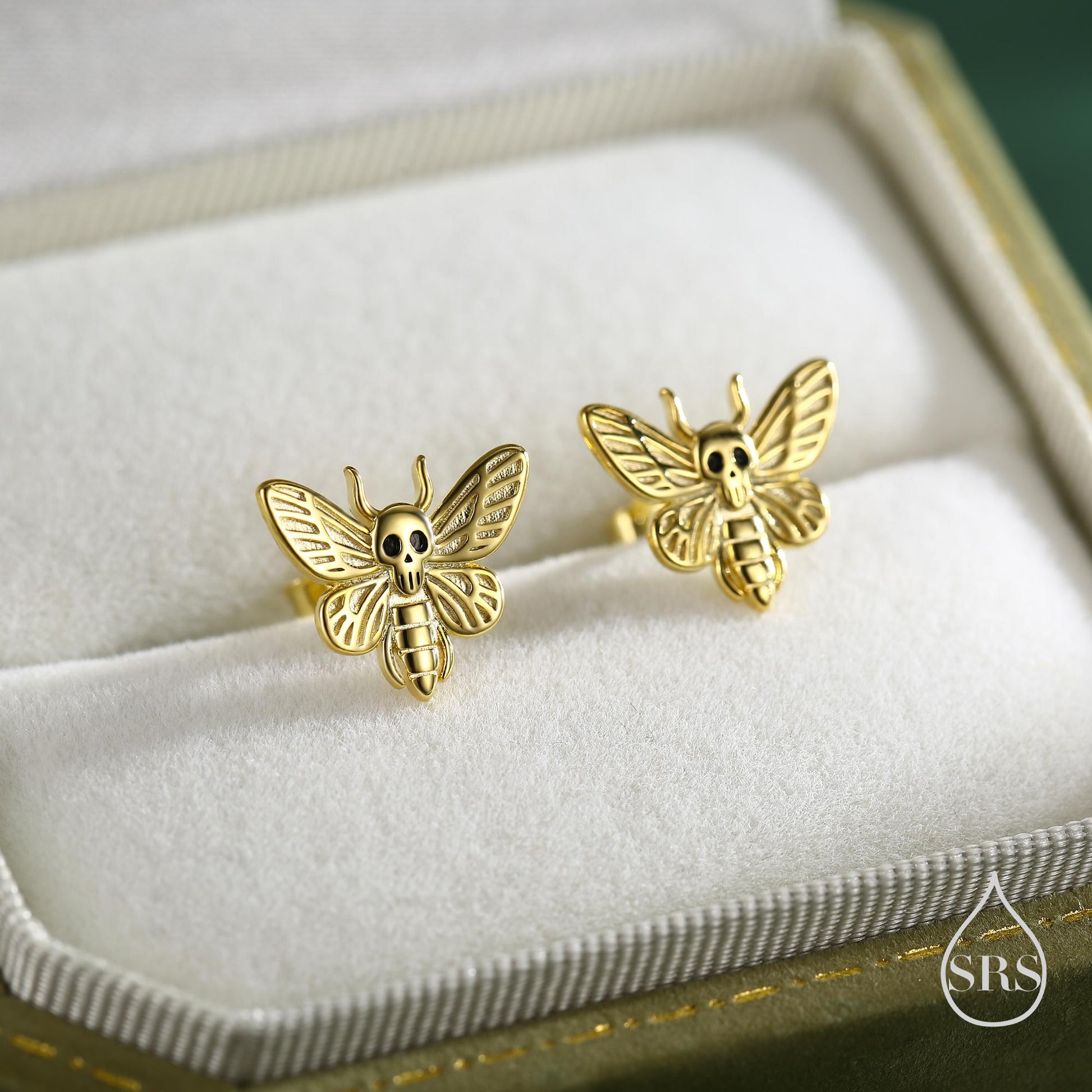 Death's-head Hawkmoth Moth Stud Earrings in Sterling Silver, Silver Gold or Rose Gold, Insect Earrings, Nature Inspired Animal Earrings