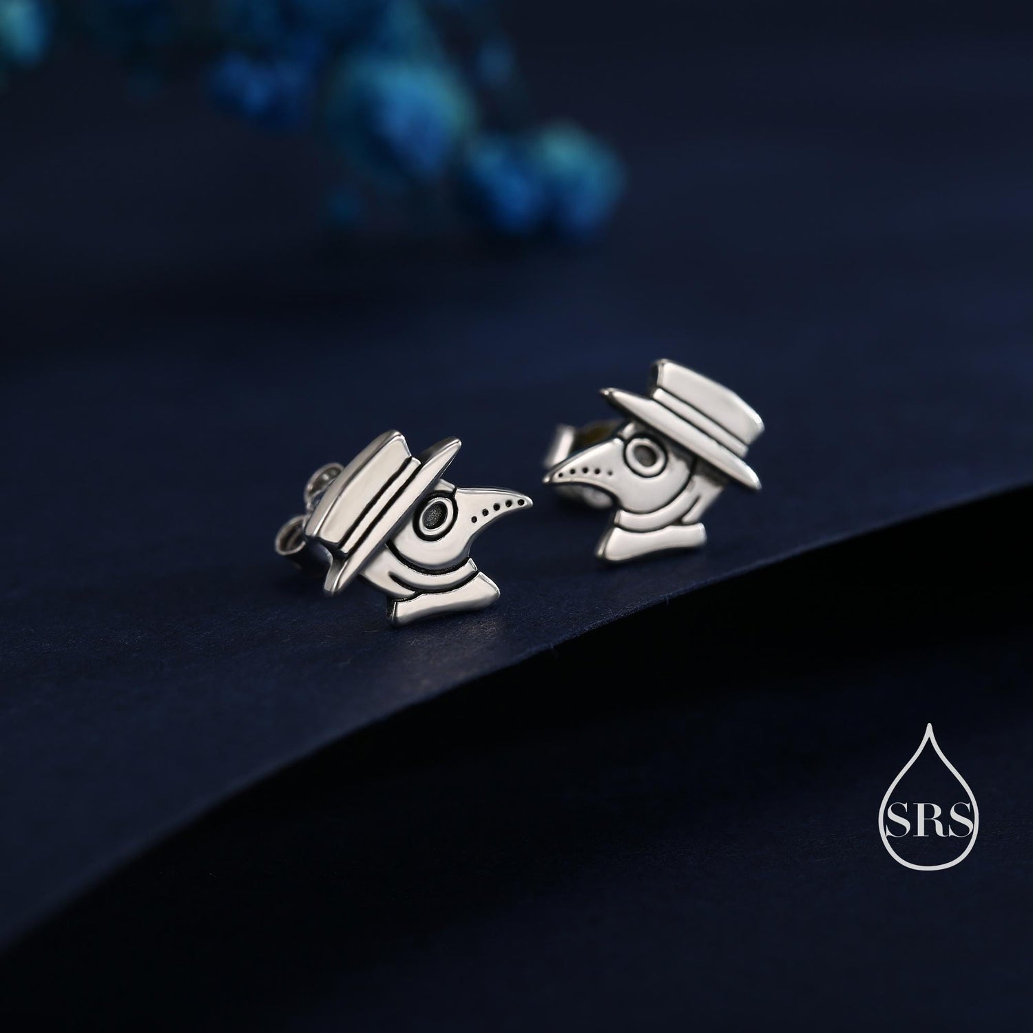 The Plague Doctor Stud Earrings in Sterling Silver, Silver Gold or Rose Gold, Fun and Quirky Gothic Inspired Jewellery
