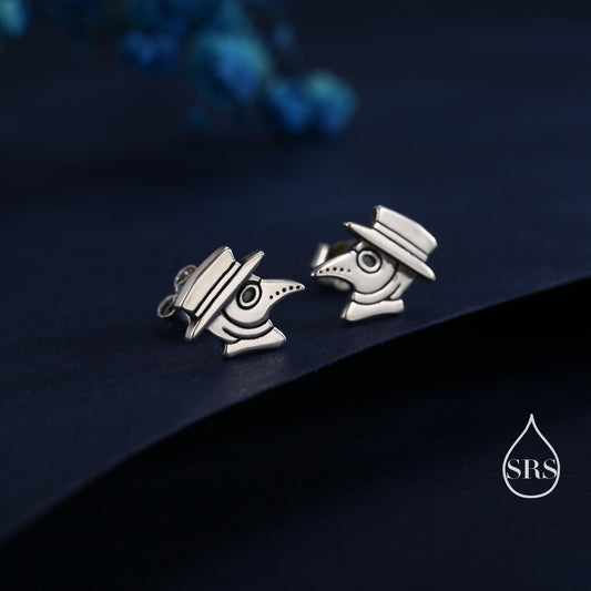 The Plague Doctor Stud Earrings in Sterling Silver, Silver Gold or Rose Gold, Fun and Quirky Gothic Inspired Jewellery