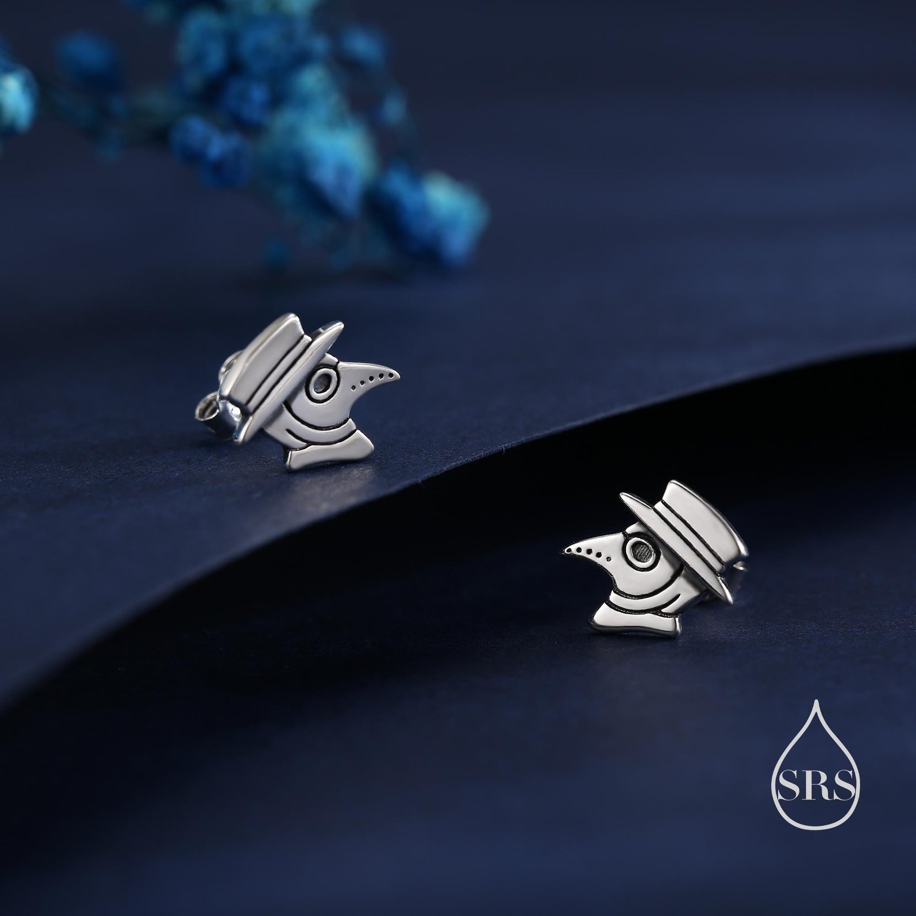 The Plague Doctor Stud Earrings in Sterling Silver, Silver Gold or Rose Gold, Fun and Quirky Gothic Inspired Jewellery
