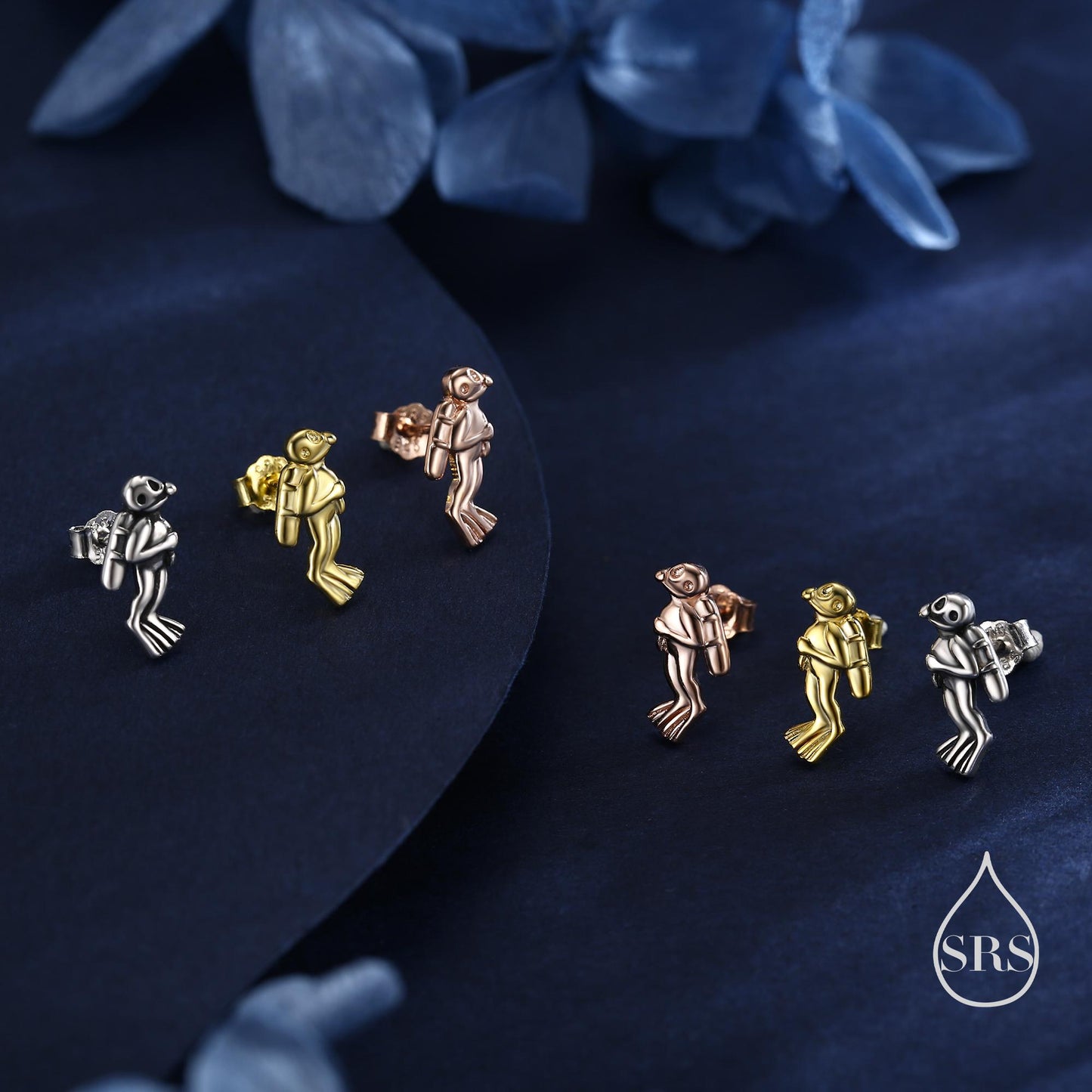 Tiny Scuba Diver Stud Earrings in Sterling Silver, Silver Gold or Rose Gold, Diving Jewellery, Scuba Earrings, Ocean Earrings
