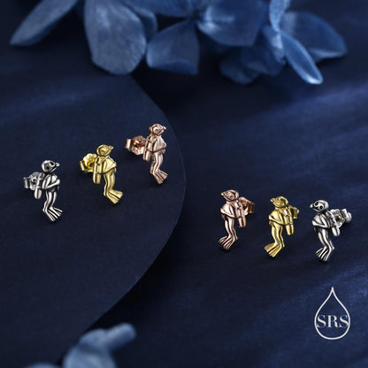 Tiny Scuba Diver Stud Earrings in Sterling Silver, Silver Gold or Rose Gold, Diving Jewellery, Scuba Earrings, Ocean Earrings