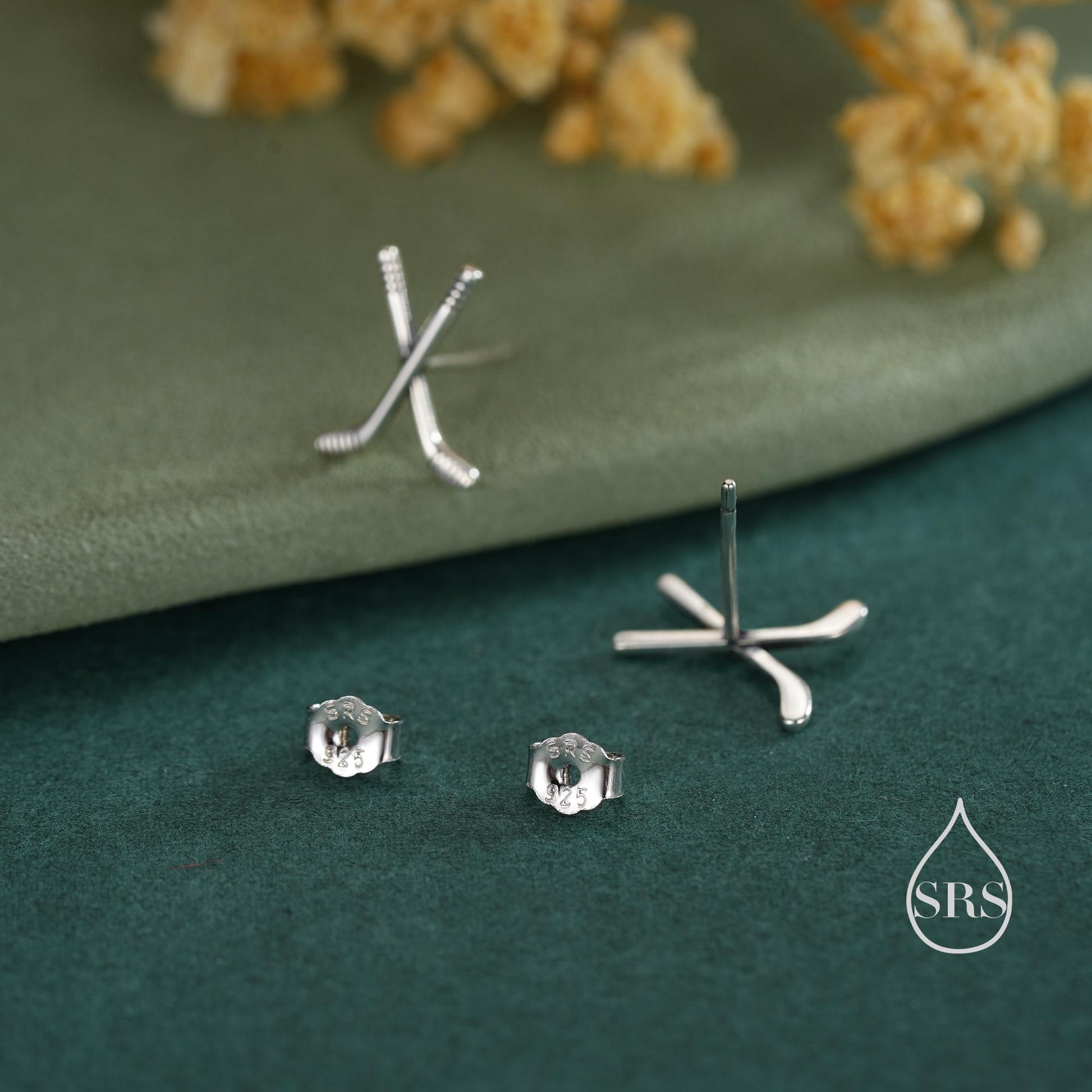 Hocky Stick Stud Earrings in Sterling Silver, Silver Gold or Rose Gold, Fun and Quirky Hocky Earrings, Hobby Jewellery