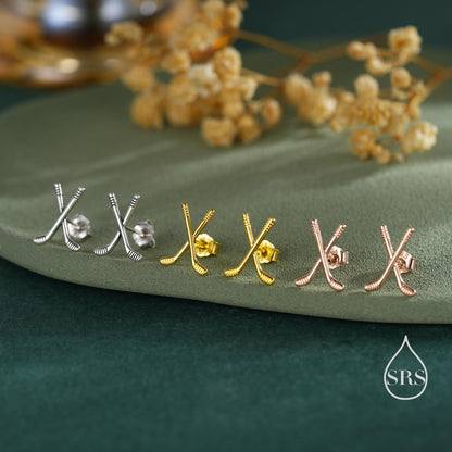 Hocky Stick Stud Earrings in Sterling Silver, Silver Gold or Rose Gold, Fun and Quirky Hocky Earrings, Hobby Jewellery