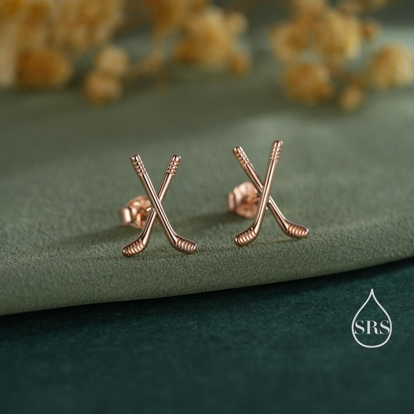 Hocky Stick Stud Earrings in Sterling Silver, Silver Gold or Rose Gold, Fun and Quirky Hocky Earrings, Hobby Jewellery