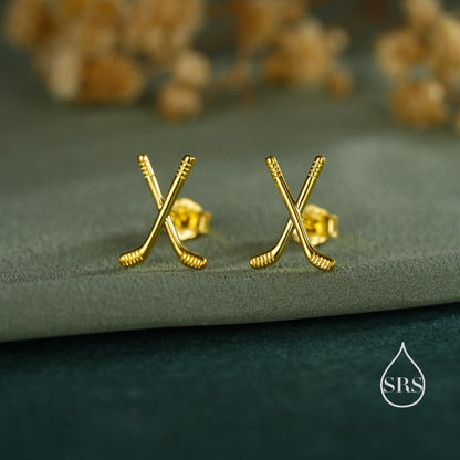 Hocky Stick Stud Earrings in Sterling Silver, Silver Gold or Rose Gold, Fun and Quirky Hocky Earrings, Hobby Jewellery