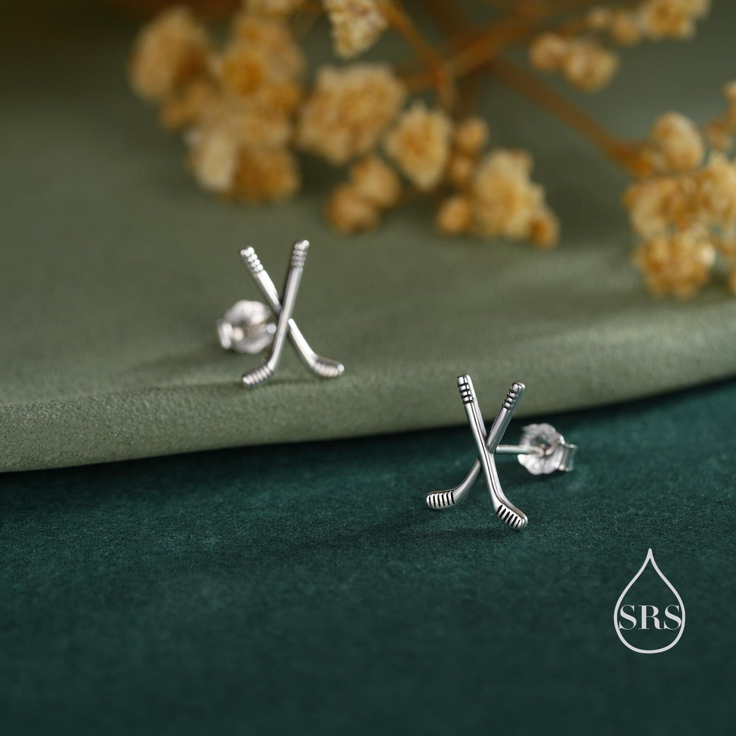 Hocky Stick Stud Earrings in Sterling Silver, Silver Gold or Rose Gold, Fun and Quirky Hocky Earrings, Hobby Jewellery