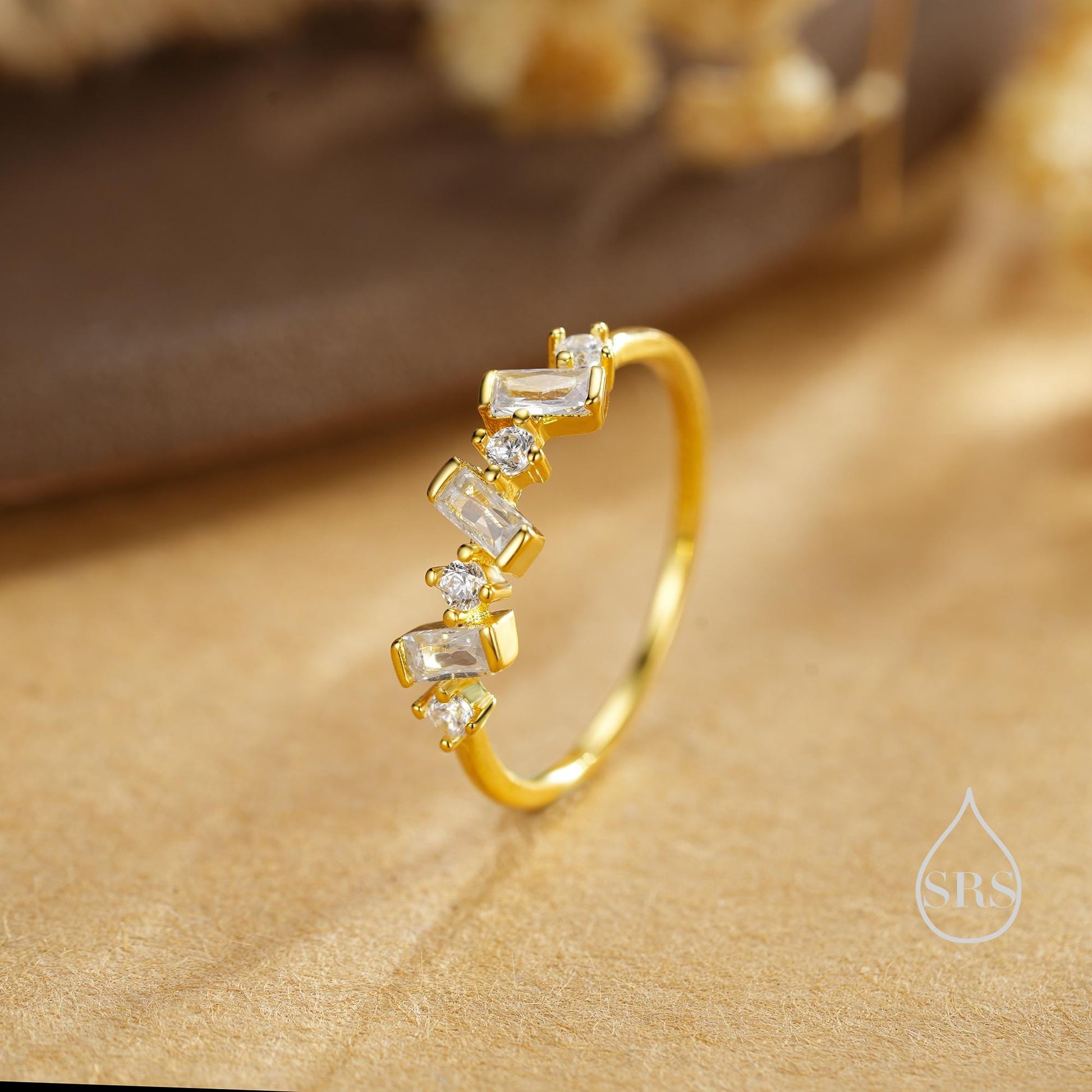 Baguette CZ Cluster Ring in Sterling Silver, Silver or Gold, Organic Shape CZ Ring, US 5 - 8