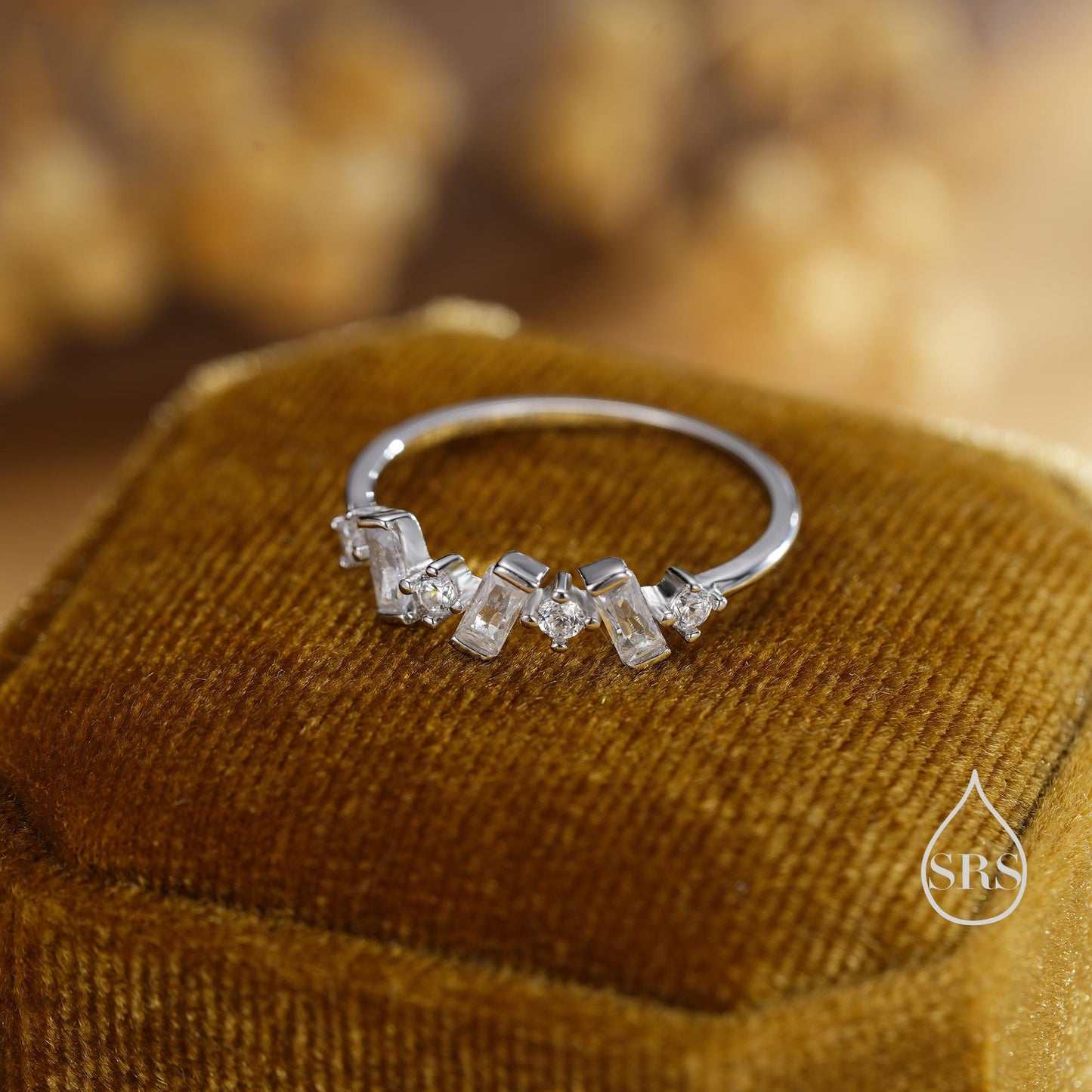 Baguette CZ Cluster Ring in Sterling Silver, Silver or Gold, Organic Shape CZ Ring, US 5 - 8