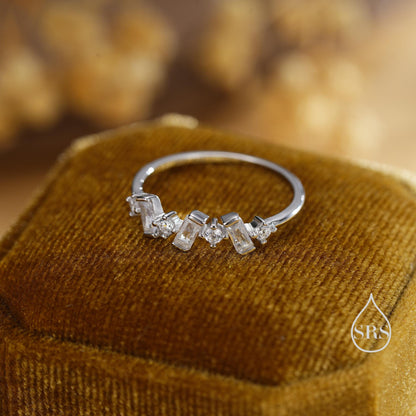 Baguette CZ Cluster Ring in Sterling Silver, Silver or Gold, Organic Shape CZ Ring, US 5 - 8