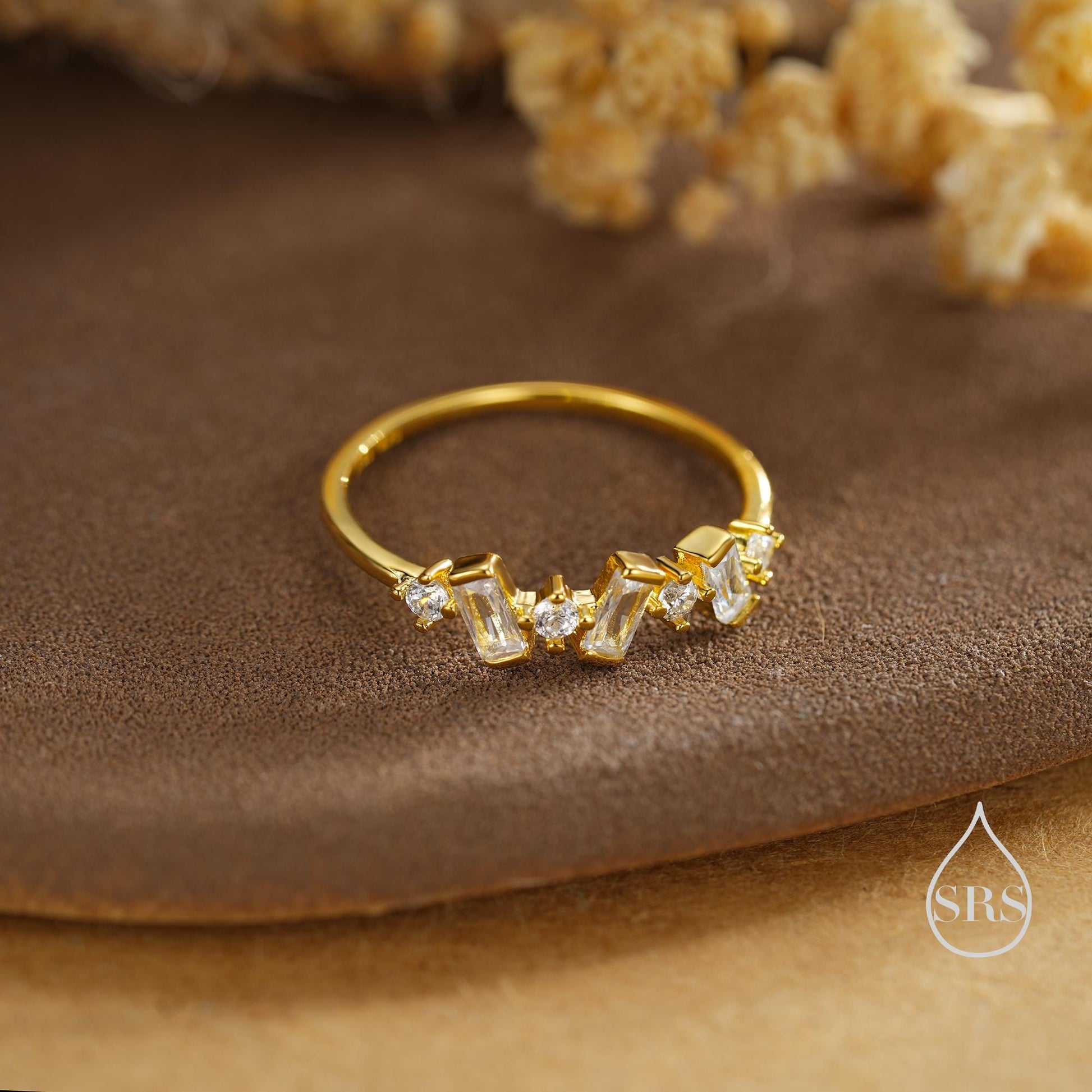 Baguette CZ Cluster Ring in Sterling Silver, Silver or Gold, Organic Shape CZ Ring, US 5 - 8